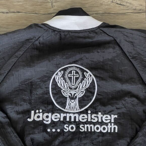 Vtg Jagermeister Bomber Jacket Logo Black Nylon K-Products Made In USA Men M EUC - Picture 9 of 11